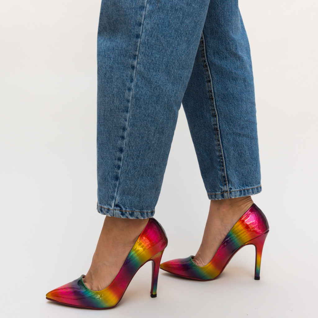 Pantofi Colorit Multi eleganti cu toc stiletto inalt si varf ascutit