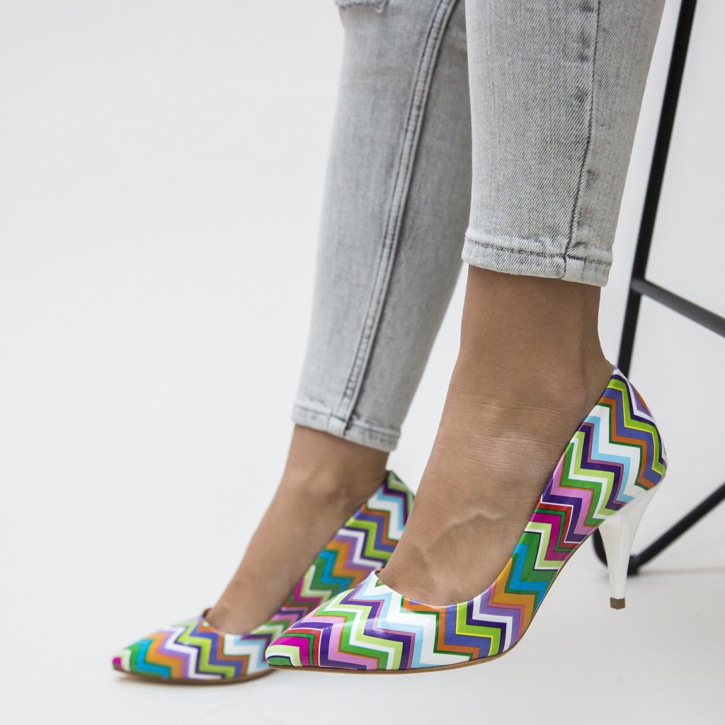 Pantofi de ocazie colorati eleganti cu toc mediu de 8cm din piele eco Crunch