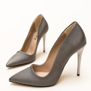 Pantofi de dama gri inchis stiletto pentru tinute elegante Eoin cu toc de 10cm