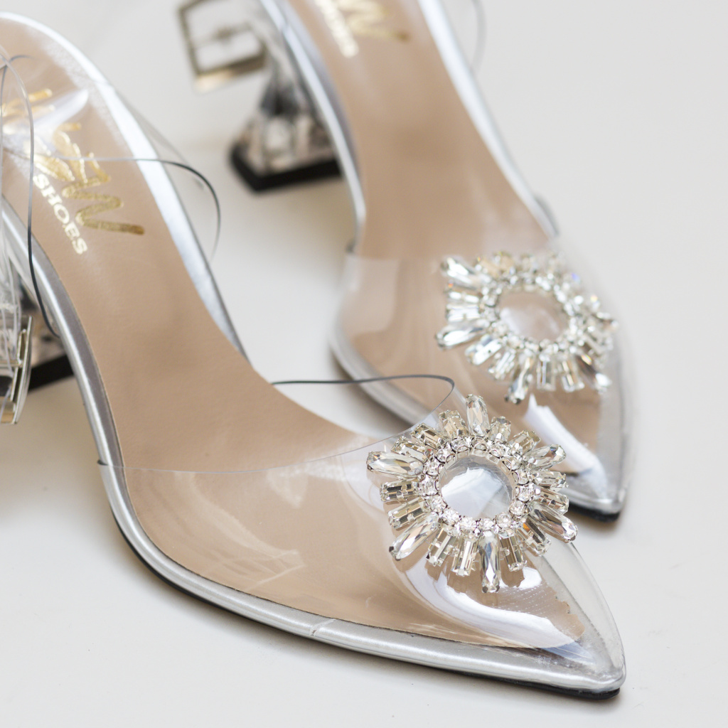 Pantofi dama de seara Argintii eleganti din silicon transparent Escalibur