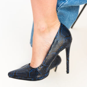 Pantofi de ocazie Eylin Bleumarin ieftini din piele eco imitatie piele reptila cu toc de 12cm