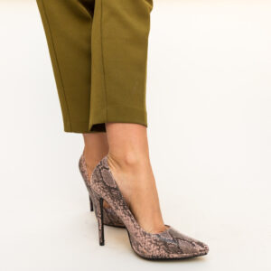 Pantofi de ocazie Eylin Roz ieftini din piele eco imitatie discreta piele sarpe cu toc de 12cm