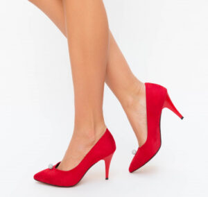 Pantofi de dama office de primavara Fermer rosii eleganti cu tocul mediu