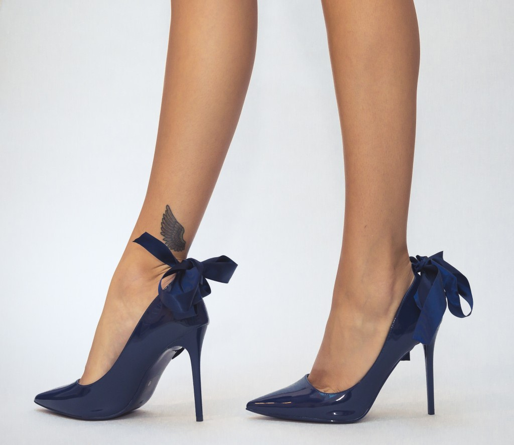 Pantofi de seara Bleumarin stiletto foarte eleganti cu fundita decorativa Ghilermo