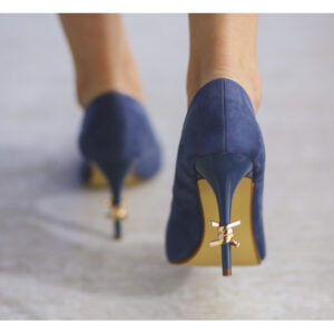 Pantofi Ghimp moderni Albastri ieftini cu toc subtire inalt decorat cu motiv auriu
