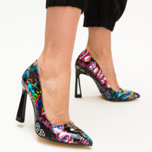 Pantofi lacuiti de seara Gingi multicolori eleganti din piele eco cu toc de 10.5cm