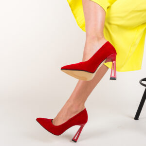 Pantofi moderni inalti Gingis rosii cu toc de 11cm pentru tinute elegante de seara