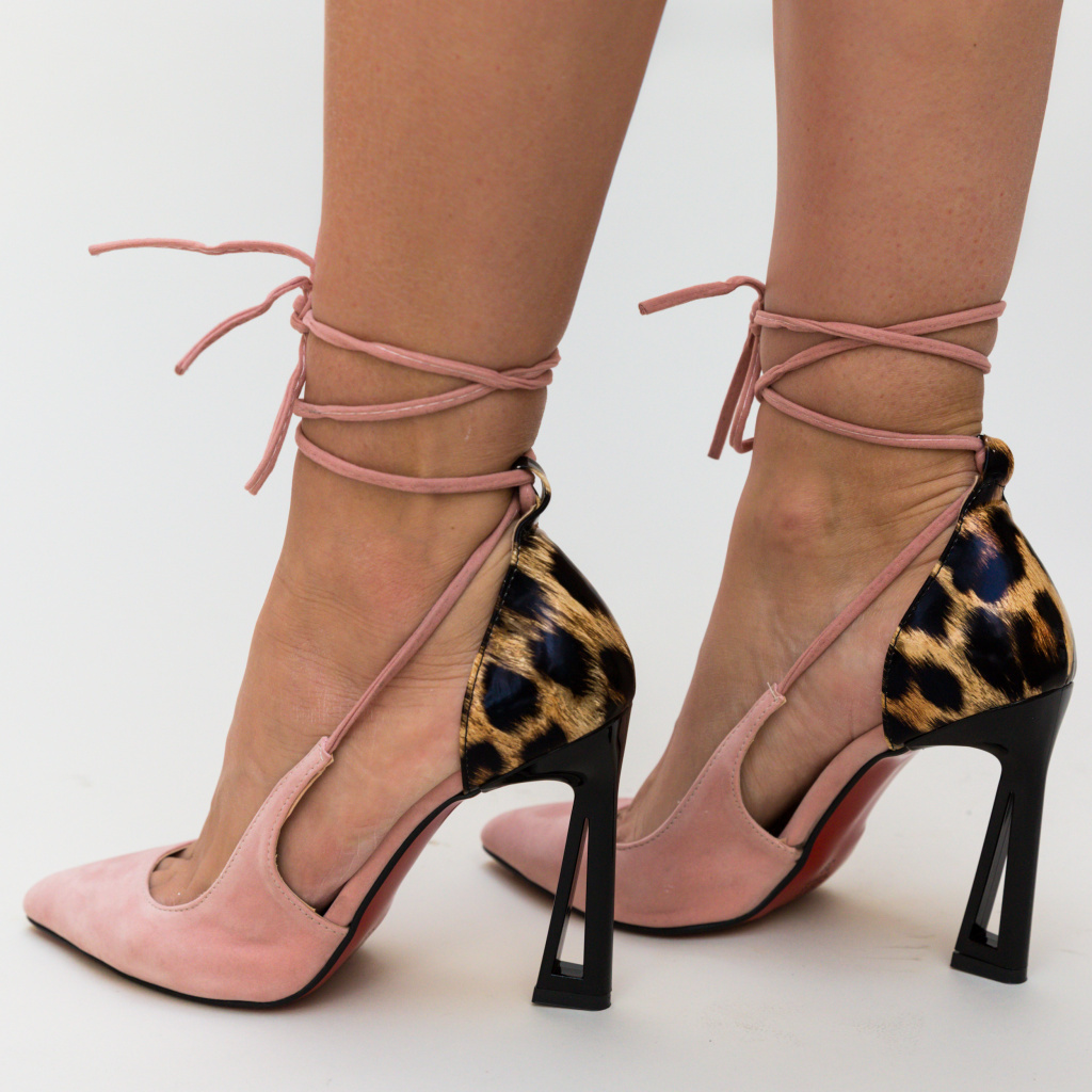 Pantofi de ocazie roz cu animal print si toc inalt de 10.5cm de piele eco Hompi