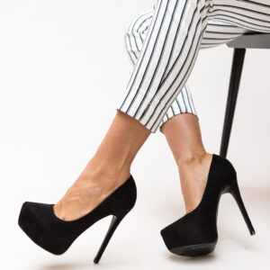 Pantofi trendy de dama Hope negri ieftini cu toc inalt si platforma de 4.5cm