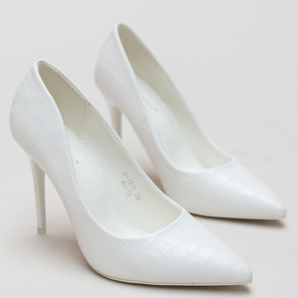 Pantofi dama albi ieftini stiletto cu varf ascutit Hume
