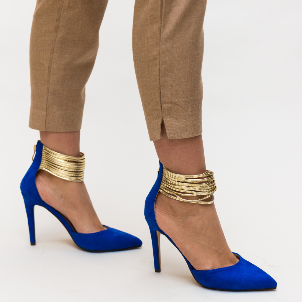Pantofi stiletto albastri cu varf ascutit pentru ocazii speciale Kaia