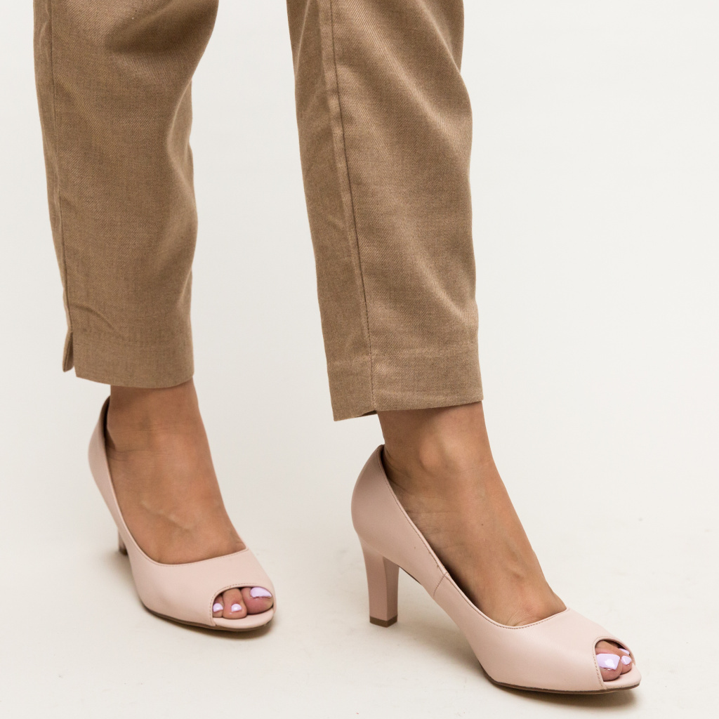 Pantofi dama roz eleganti peep-toe cu toc mediu pentru ocazie Kofi