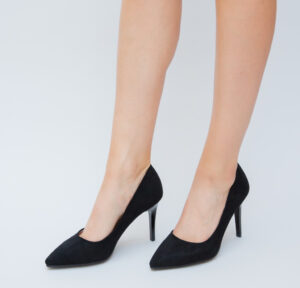 Pantofi frumosi de dama Lego Negru mat online din piele eco cu toc mediu de 8cm