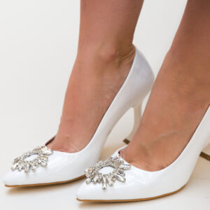 Pantofi eleganti de seara Leila Albi 2 lacuiti decorati cu pietre argintii