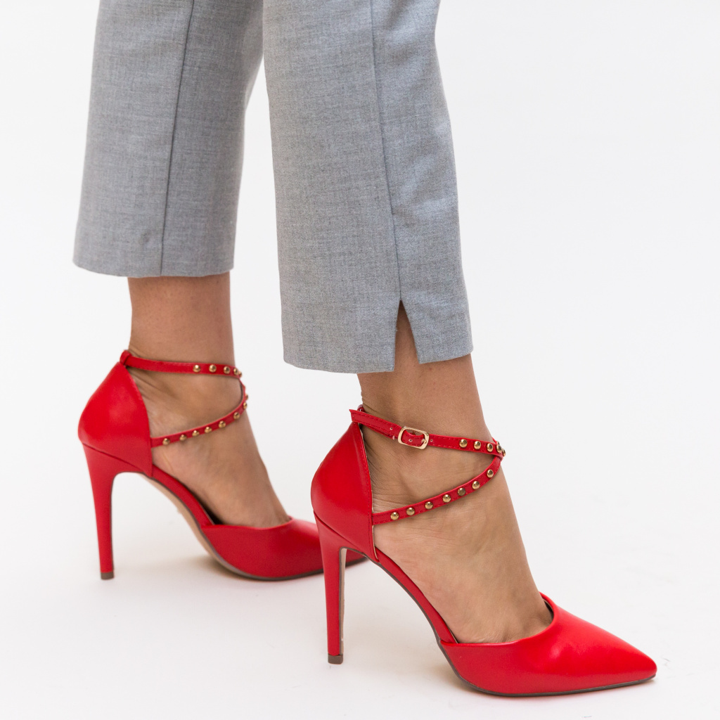 Smooth operator Contain Pantofi stiletto rosii de piele eco cu bareta si toc cui inalt de 11 cm  Maxine – Pantofi.Elyana.ro