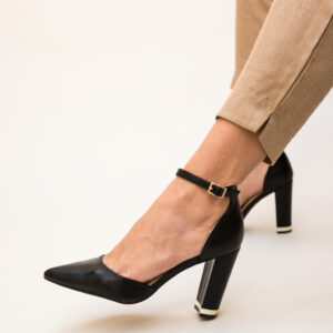 Pantofi eleganti Owain Negri de dama decupati lateral din piele eco cu toc de 10.5cm