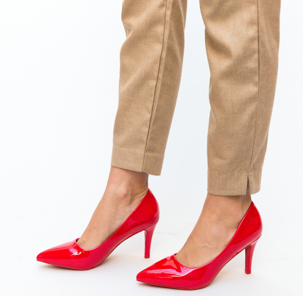 Pantofi dama rosii din piele eco lacuita cu toc de 8.5cm Pena