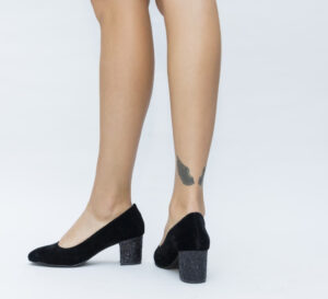 Pantofi eleganti de ocazie online Roda Negri cu paiete si toc gros de 6cm