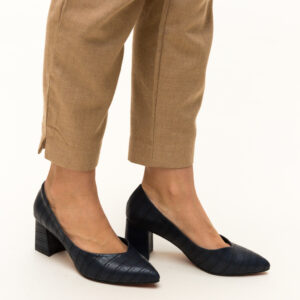 Pantofi bleumarin de dama eleganti de seara Sanso cu toc patrat stabil de 7cm si varf ascutit