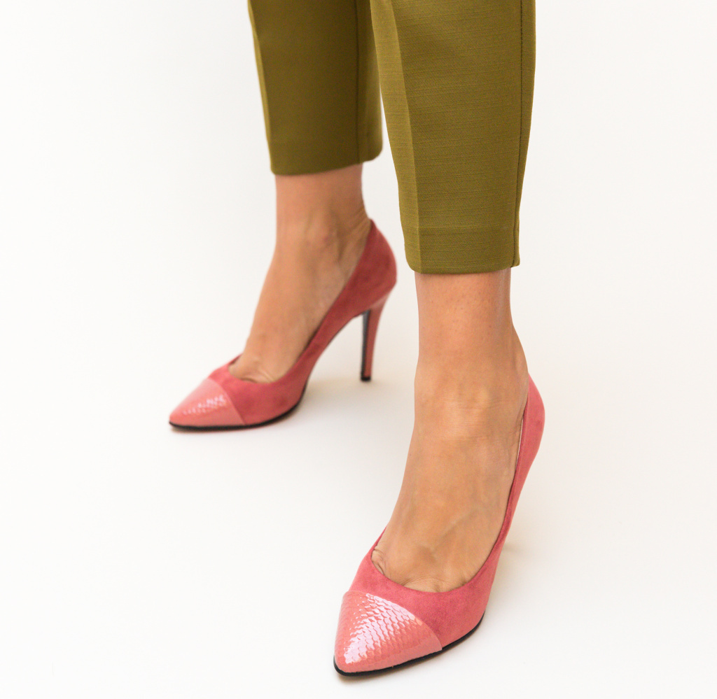 Pantofi de ocazie Roz ieftini cu toc inalt subtire de 10cm Silas