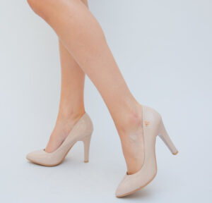 Pantofi de ocazie trendy Silux Nude ieftini model lacuit cu toc de 10cm