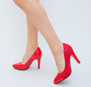 Pantofi de ocazie trendy Silux Rosii ieftini model lacuit cu toc de 10cm si varf intarit
