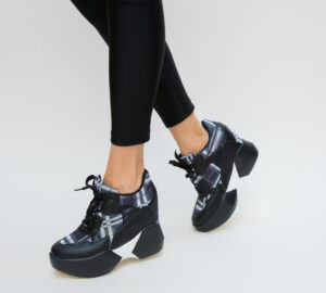 Pantofi de dama gama Sport Berti Negri din textil si piele eco inalti cu platforma