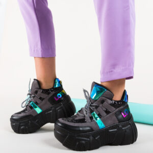 Pantofi casual Sport de dama Bojak gri inalti si moderni cu talpa tip platforma de 7cm