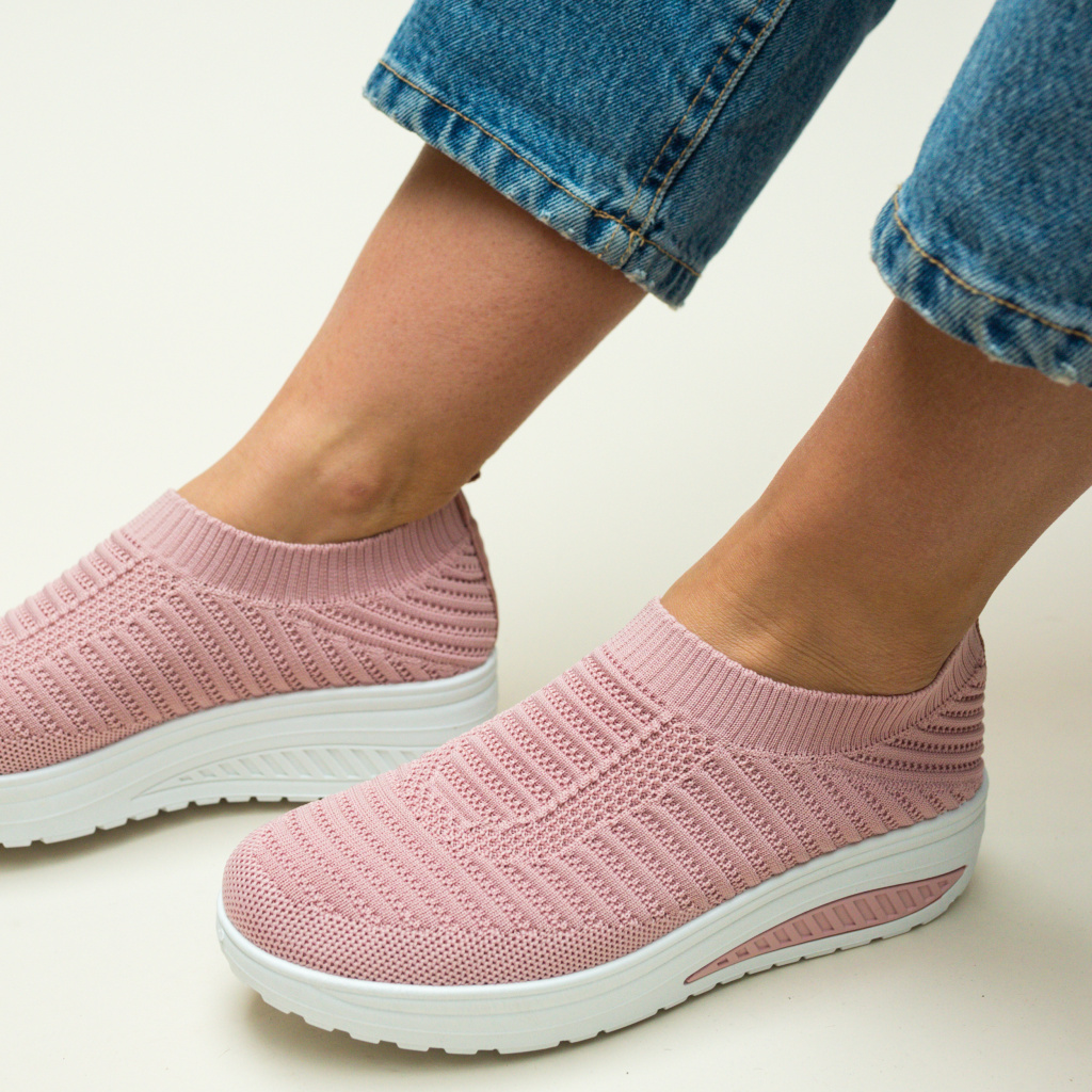 Pantofi roz slip-on sport de dama cu talpa comoda pentru alergare Catrin