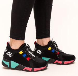 Pantofi de dama Casual Sport Efa negri multicolor pentru tinute fashion