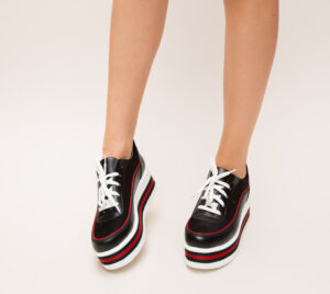 Pantofi Casual Sport Gase de fete Negri 2 din piele eco cu platforma de 5cm