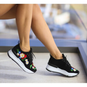Pantofi Fashion Sport Gedi Negri 2 de fete cu imprimeu floral lateral superb