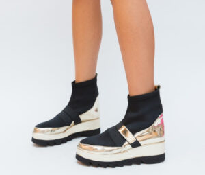 Pantofi Sport dama ieftini Gerona Aurii cu negru cu platforma pentru tinute casual