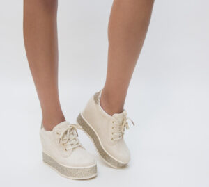 Pantofi de dama trendy gama Sport Inda Aurii cu siret si platforma de 10cm