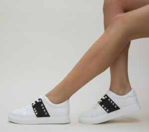 Pantofi de dama Casual Sport Simana Negri cu alb pentru tinute lejere de vara