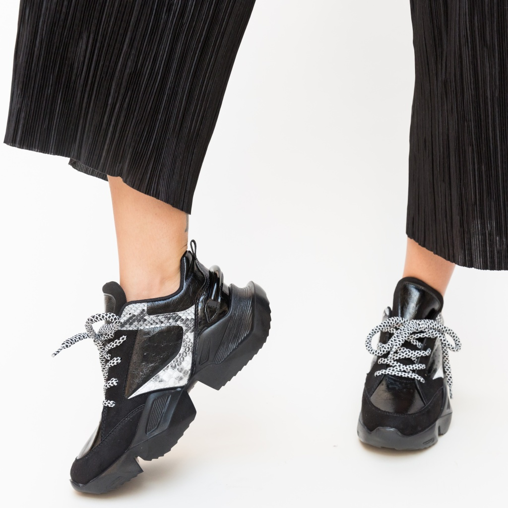 Pantofi Sport negri din piele eco prevazuti cu talpa groasa Vicent
