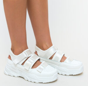 Pantofi de dama comozi inalti gama Sport Zak albi cu decupaje si talpa de 5.5cm